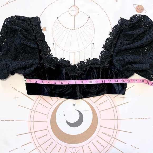 Tularosa Velvet & Lace Puff Sleeve Bra Crop Top Size Small - Picture 2 of 7